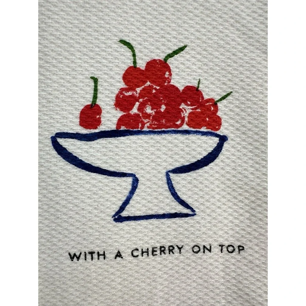 Kate Spade New York Cherry Dish Towel With A Cherry On Top Cotton Navy White